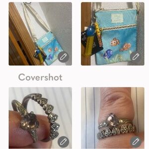 Pixar/Longefly bag PEZ Dory/Reese’s💋💄+925💗pink heart+ marcasite💛rings sz7